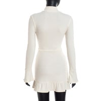 Solid color tight-fitting ruffled mini dress - Thumbnail 5