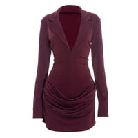 Sexy deep V-neck ruffled mini waist dress - Thumbnail 1