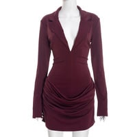 Sexy deep V-neck ruffled mini waist dress - Thumbnail 4