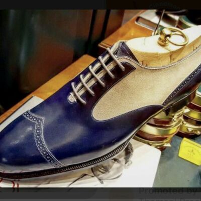 Navy blue decent oxford structure handmade lace up formal shoes