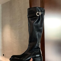 High-quality genuine leather knee-high boots with gold buckle - Thumbnail 3