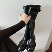 High-quality genuine leather knee-high boots with gold buckle - Thumbnail 5