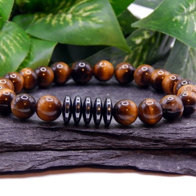 Hematite & tiger eye men’s bracelet – strength, focus & protection