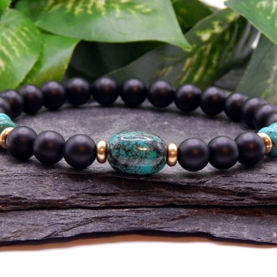 Turquoise & matte obsidian men’s bracelet – calm, strength & protection