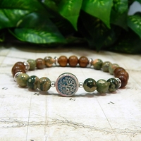 Rhyolite Gemstone & Robles Wood Bracelet with Raku Tree of Life – Harmony & Renewal - Thumbnail 1