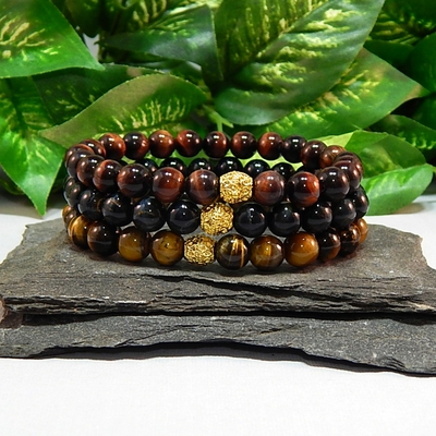 Tiger’s eye trio gemstone bracelets – handmade jewelry for strength, focus & protection