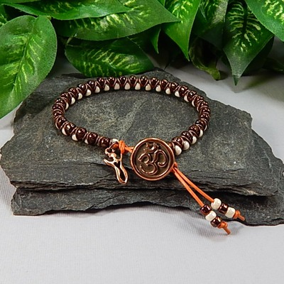 Orange & cream goddess bracelet – handmade jewelry with copper om charm