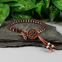Orange & Cream Goddess Bracelet – Handmade Jewelry with Copper Om Charm - Thumbnail 1
