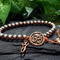 Orange & Cream Goddess Bracelet – Handmade Jewelry with Copper Om Charm - Thumbnail 2
