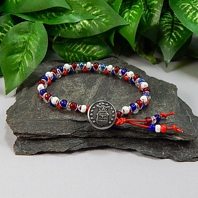 Red white & blue goddess bracelet – handmade jewelry with antique silver military charm