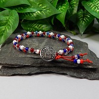 Red White & Blue Goddess Bracelet – Handmade Jewelry with Antique Silver Military Charm - Thumbnail 1