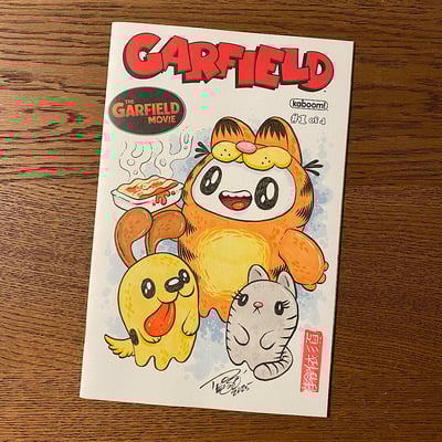 Hand drawn tiny ghost sketch cover comic - fat lazy lasagna cat