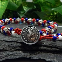 Red White & Blue Goddess Bracelet – Handmade Jewelry with Antique Silver Military Charm - Thumbnail 2