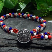 Red White & Blue Goddess Bracelet – Handmade Jewelry with Antique Silver Military Charm - Thumbnail 3
