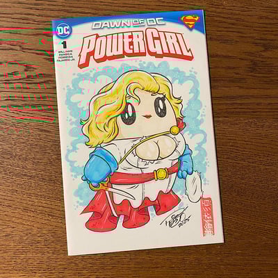 Hand drawn tiny ghost sketch cover comic - cleavage window superhero woman
