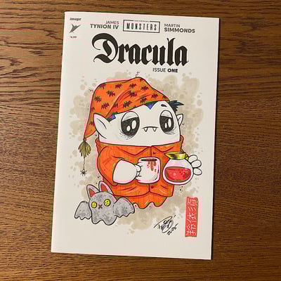 Hand drawn tiny ghost sketch cover comic - sleepy dracula