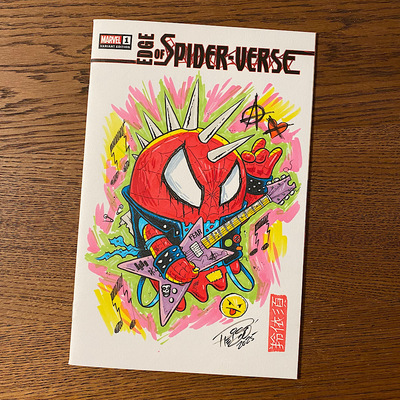 Hand drawn tiny ghost sketch cover comic - punk rock arachnid guy
