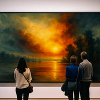 Twilight Voyage Fiery Sunset and Calm Lake with Sailboats - Thumbnail 1