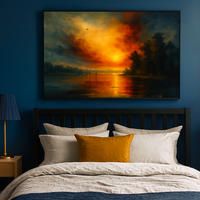 Twilight Voyage Fiery Sunset and Calm Lake with Sailboats - Thumbnail 3