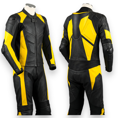 Crafted leather design handmade black yellow leather motorcycle suit custom biker suit, ce certified - Thumbnail 2