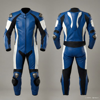 Crafted Leather Design Blue White and Black Leather Motorcycle Suit Custom Biker Suit, CE Certified - Thumbnail 1