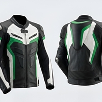 Crafted Leather Design Green Black White Leather Racing Biker Motorcycle Jacket - Thumbnail 1