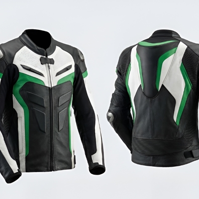 Crafted leather design green black white leather racing biker motorcycle jacket