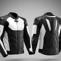 Crafted Leather Designer Racing Black White Leather Biker Motorcycle Jacket - Thumbnail 1