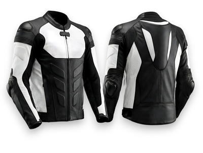Crafted Leather Designer Racing Black White Leather Biker Motorcycle Jacket