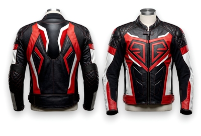 Crafted Leather Design Black Red White Leather Racing Biker Motorcycle Jacket