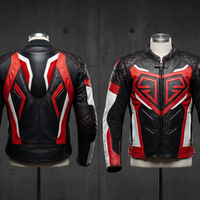 Crafted Leather Design Black Red White Leather Racing Biker Motorcycle Jacket - Thumbnail 1