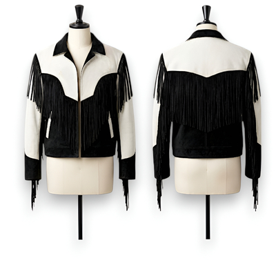 Crafted leather design black white suede leather fashion jacket motorcycle