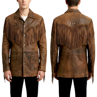 Crafted leather design brown leather fashion jacket motorcycle