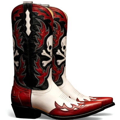 Crafted leather black/white/red leather cowboy pointed toe boot