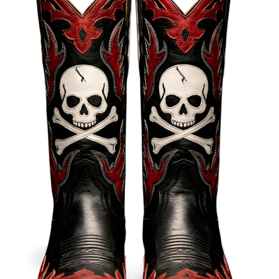 Crafted leather black red leather cowboy pointed toe boot