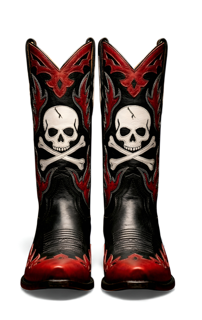 Crafted Leather Black Red Leather Cowboy Pointed Toe Boot