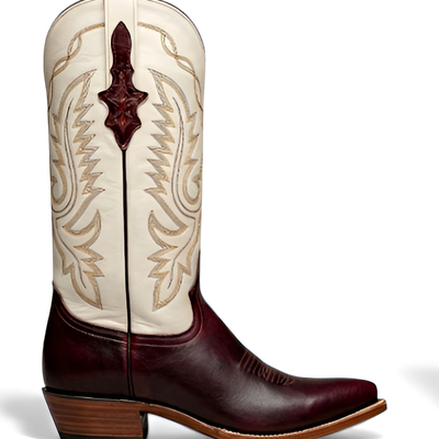 Crafted leather burgundy white leather cowboy pointed toe boot