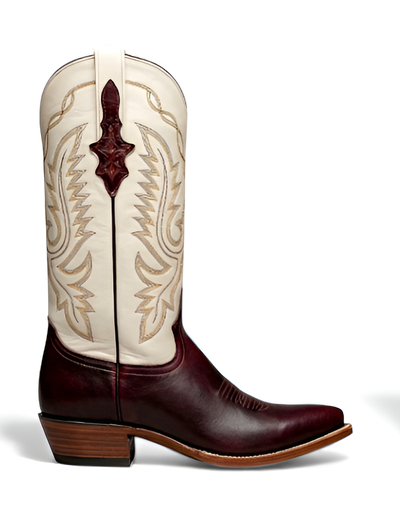 Crafted Leather Burgundy White Leather Cowboy Pointed Toe Boot