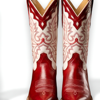 Crafted Leather Classic Red White Leather Cowboy Pointed Toe Boot - Thumbnail 2