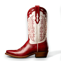 Crafted Leather Classic Red White Leather Cowboy Pointed Toe Boot - Thumbnail 1