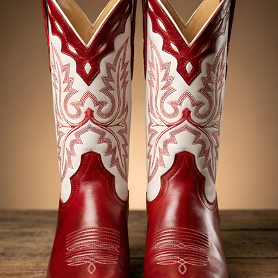 Crafted leather classic red white leather cowboy pointed toe boot