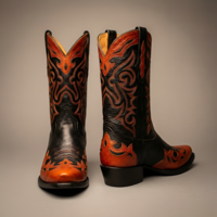 Crafted Leather Classic Orange / Black Leather Cowboy Pointed Toe Boot - Thumbnail 1