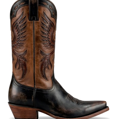 Crafted leather classic brown / black leather cowboy pointed toe boot