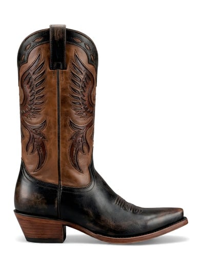 Crafted Leather Classic Brown / Black Leather Cowboy Pointed Toe Boot