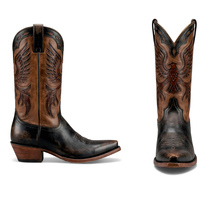 Crafted Leather Classic Brown / Black Leather Cowboy Pointed Toe Boot - Thumbnail 1