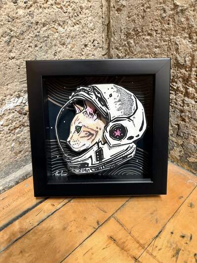 "Catstronaut" Limited Edition Print Shadowbox