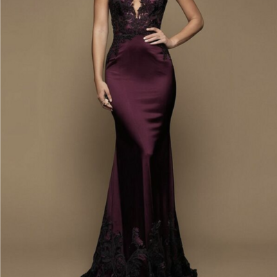 Elegant wine red burgundy mermaid lace mother of the bride/ groom dresses formal evening dress,1161
