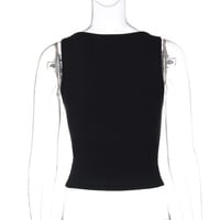 Fitted cropped top with a U-neck knit vest - Thumbnail 3