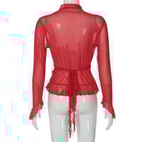 Sexy low-cut V-neck ruffled fitted flared long-sleeved top - Thumbnail 3