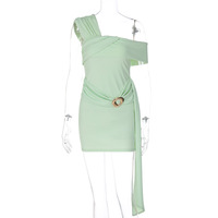 Off-shoulder ruched high-waisted dress with ribbons - Thumbnail 3